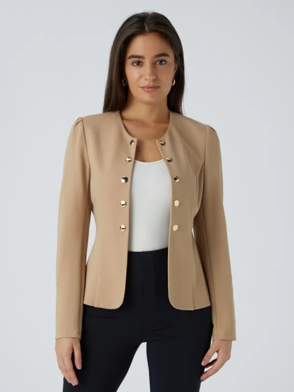 NWT Halara Round Neck Long Sleeve Decorative  Gold Button Slim Work Blazer Sz: L